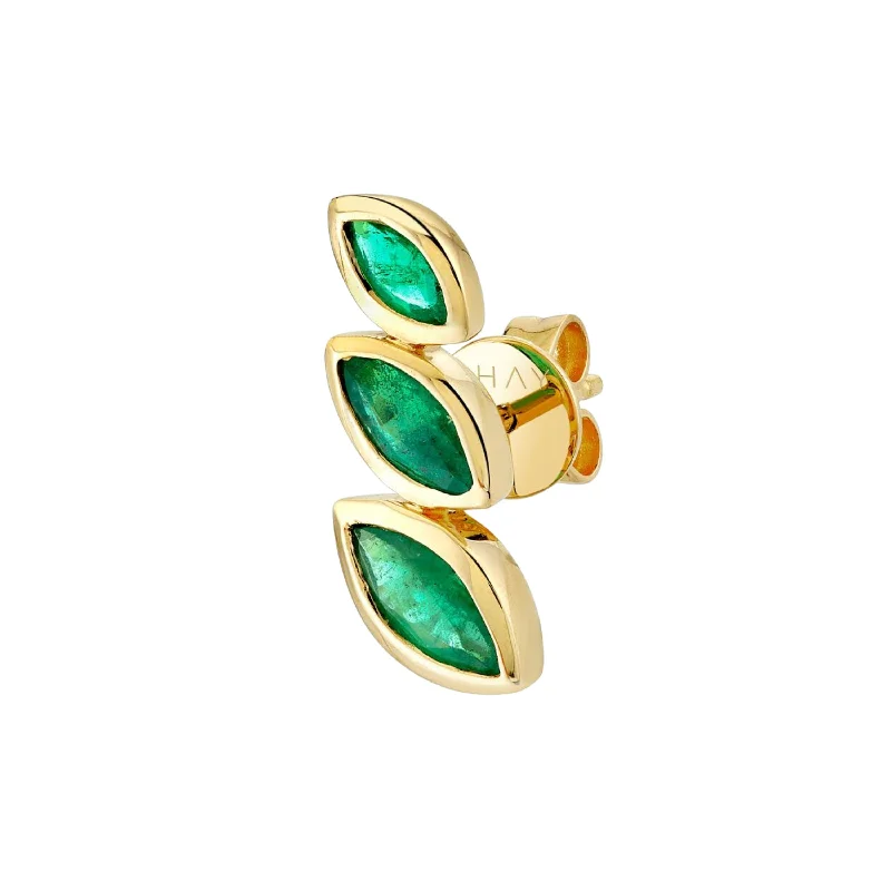 Silver earrings for women -EMERALD STACKED MARQUISE SINGLE EAR STUD