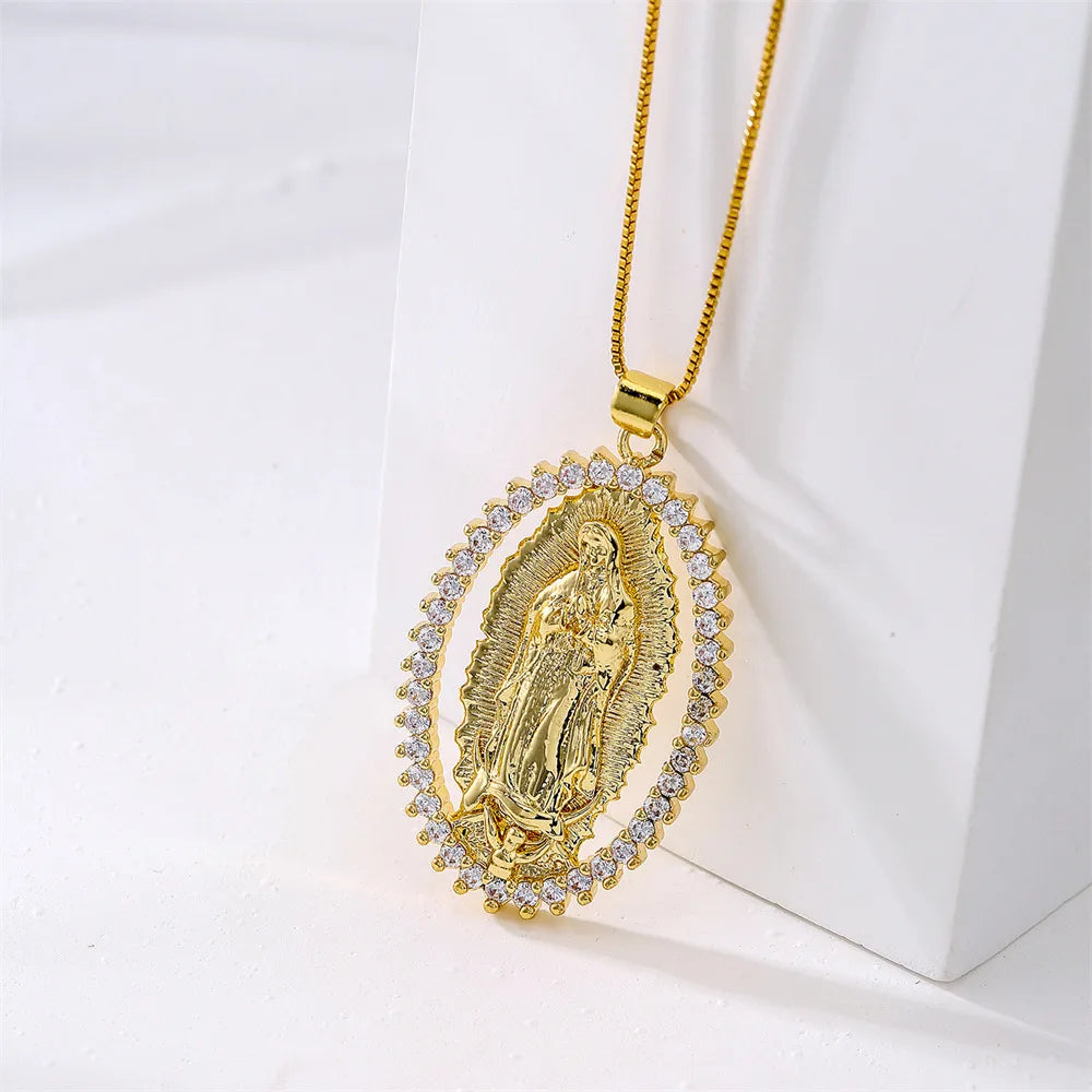 Women's necklaces online shop -Religious Jewelry New Copper Plated 18k Gold Zircon Pendant Necklace