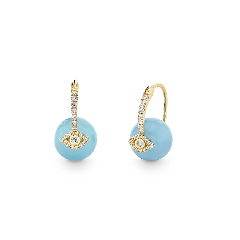 Elegant earrings for women -Gold & Diamond Eye Aquamarine Earrings