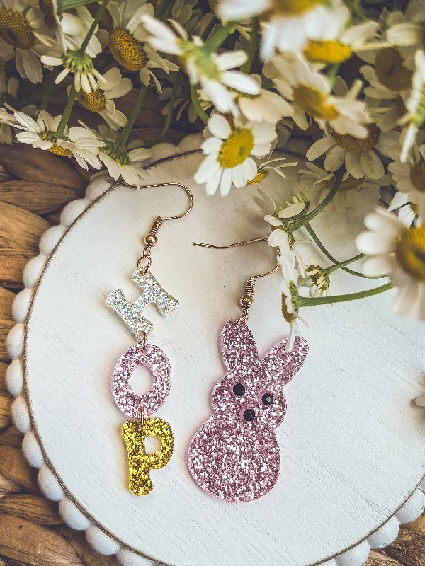 Gold dangle earrings for women -Adorable Acrylic Bunny Hop Earrings