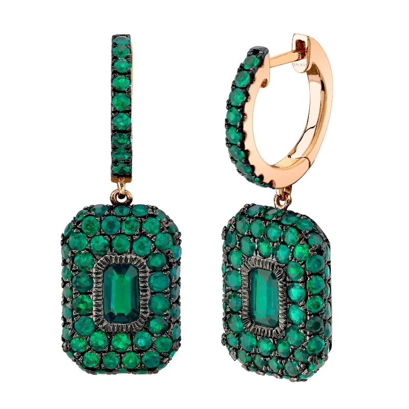 Personalized name earrings for women -EMERALD PAVE BAGUETTE DROP EARRINGS