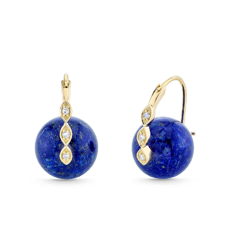 Sparkling earrings for women -Gold & Diamond Marquise Eye Lapis Earrings