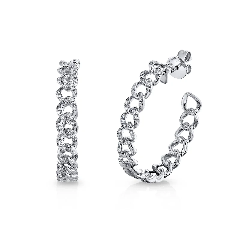 Drop earrings for women -MINI DIAMOND PAVE LINK HOOPS