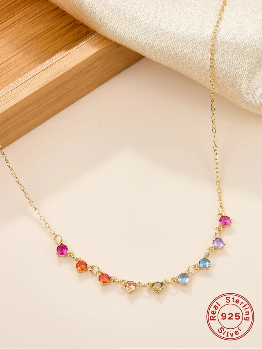 Gemstone drop necklaces for women -Elegant Shiny Round Sterling Silver Plating Inlay Zircon 18k Gold Plated Necklace