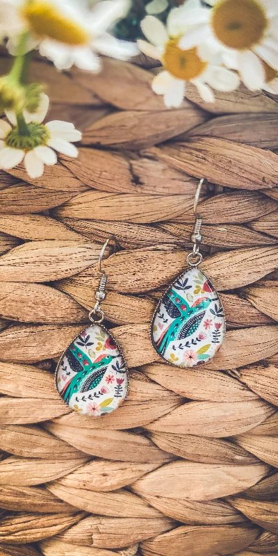 Flower earrings for women -Beautiful Glass Like Folk Bird Earrings