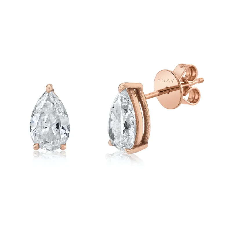 Boho earrings for women -LARGE DIAMOND PEAR SOLITAIRE STUDS