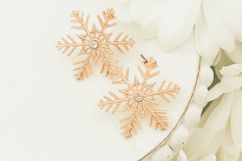 Double drop earrings for women -Beautiful Gold and Crystal Snowflake Earrings