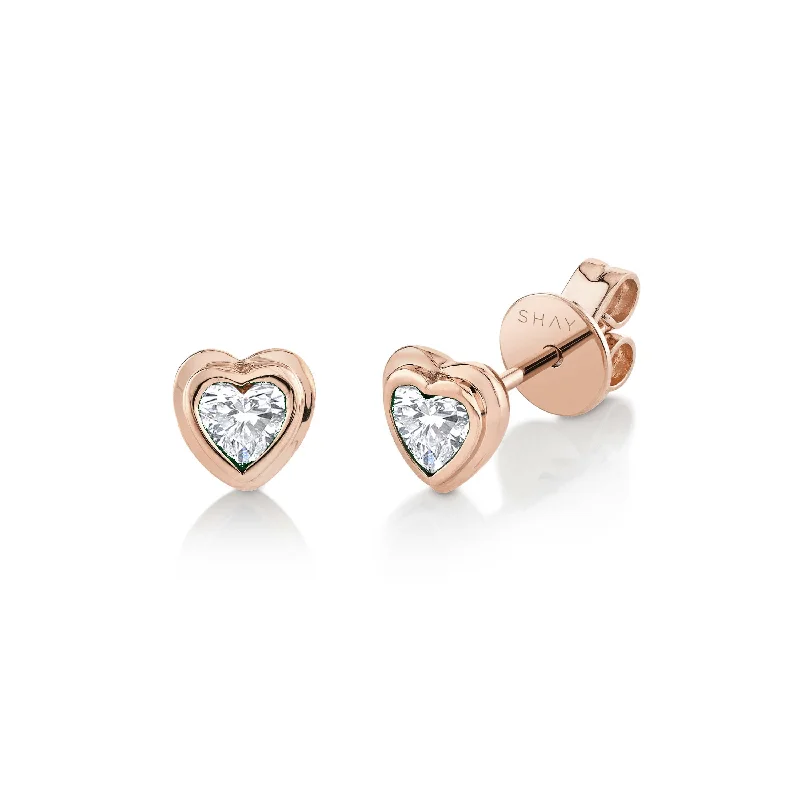 Chunky earrings for women -READY TO SHIP MINI ME DIAMOND BEZEL HEART STUDS