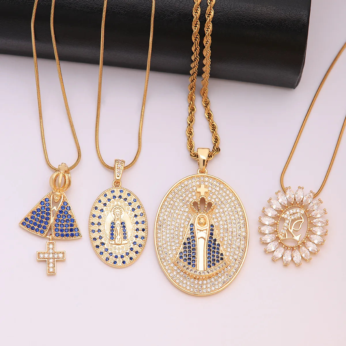 Personalized name necklaces for women -Hip-hop Punk Round Virgin Mary Stainless Steel Artificial Gemstones Copper 18k Gold Plated Zircon Pendant Necklace In Bulk