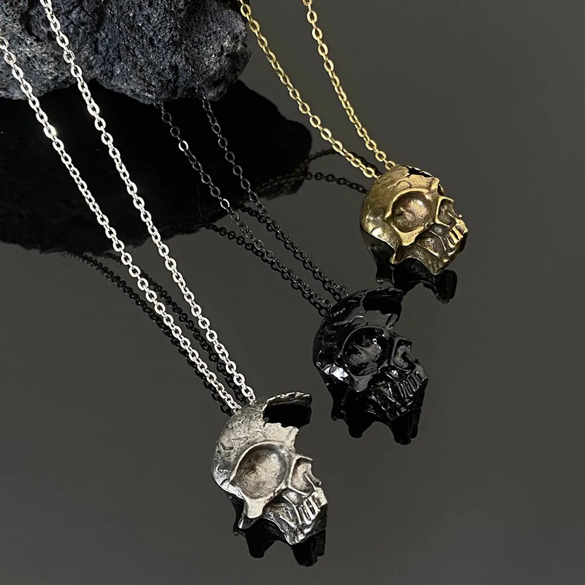 Statement necklaces for women -Punk Skull Alloy Hollow Out Unisex Pendant Necklace 1 Piece