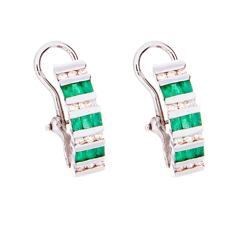 Modern earrings for women -Emerald and Diamond Channel Set Earrings