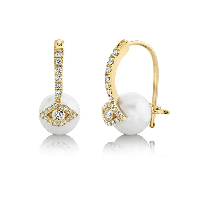 Women's earrings online shop -Gold & Diamond Eye Pearl Earrings