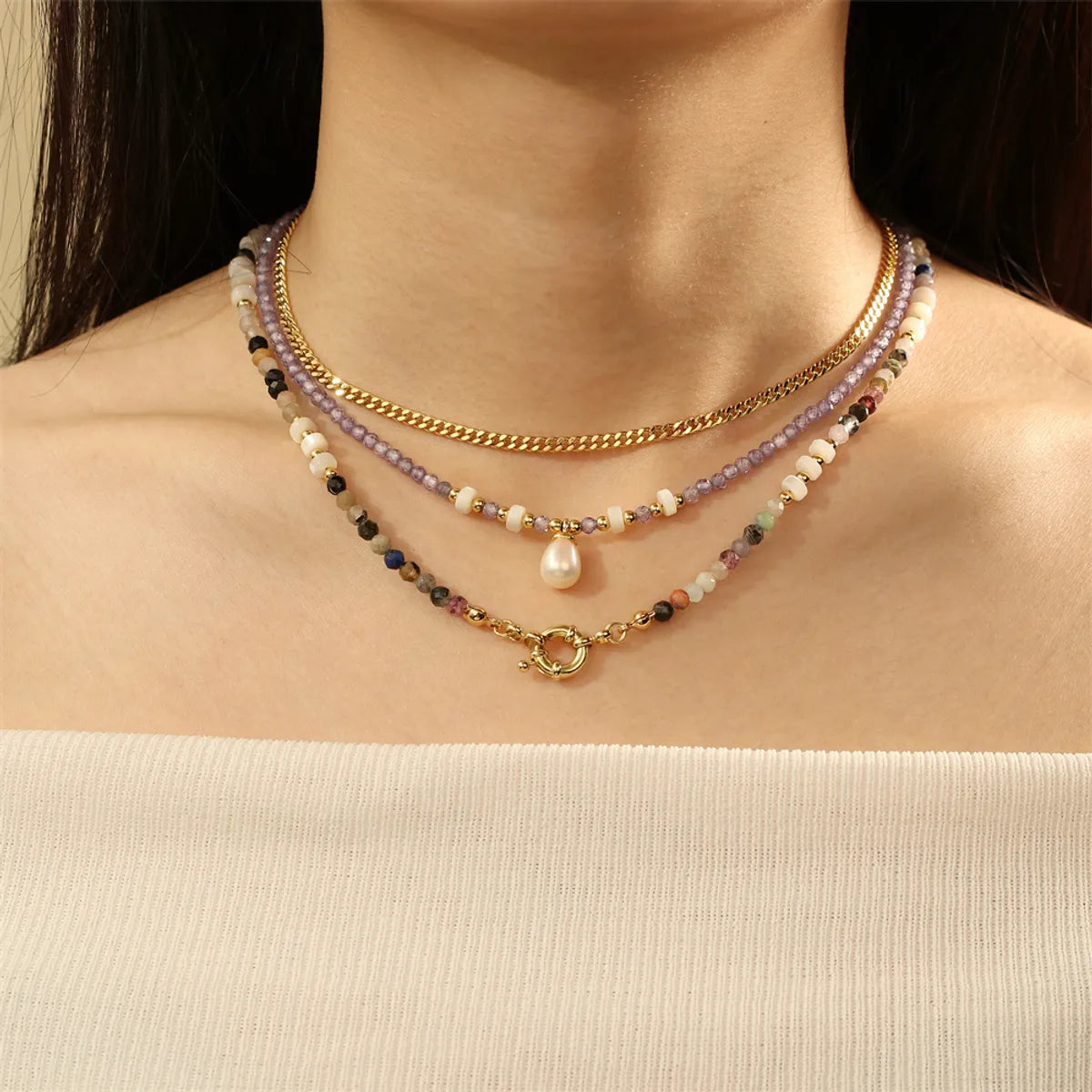 Customized name necklaces for women -Freshwater Pearl Stone Copper 18K Gold Plated IG Style Sweet Simple Style Geometric Beaded Necklace