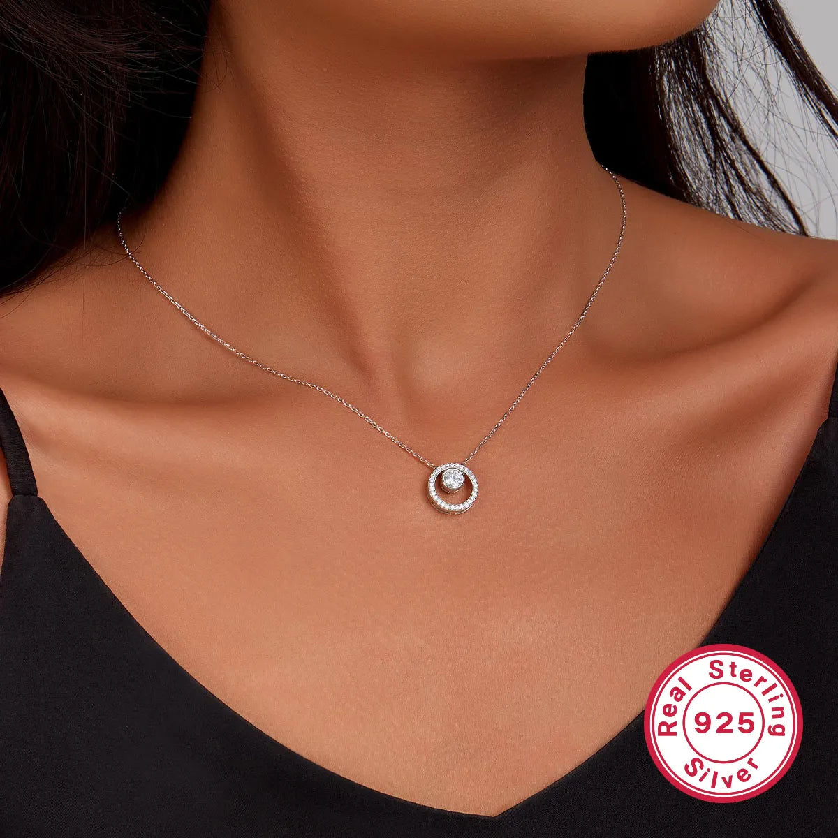 Gold chain necklaces for women -Elegant Shiny Korean Style Round Sterling Silver Plating Inlay Zircon White Gold Plated Pendant Necklace