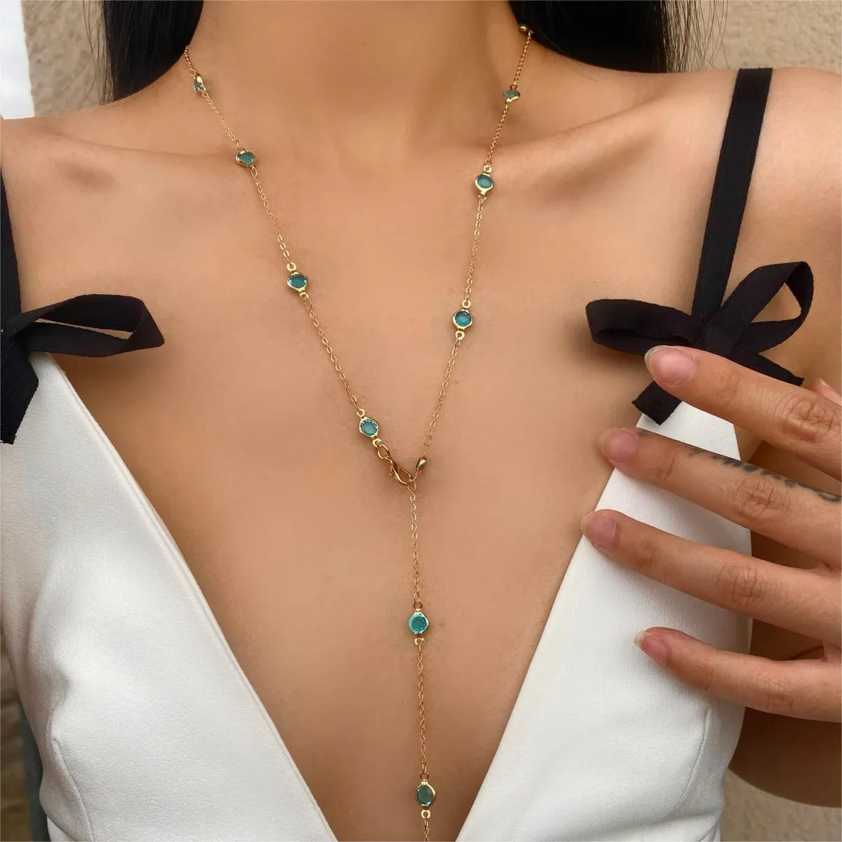 Luxury necklaces for women -Copper Gold Plated Silver Plated Inlay Geometric Round Artificial Crystal Glass Long Necklace