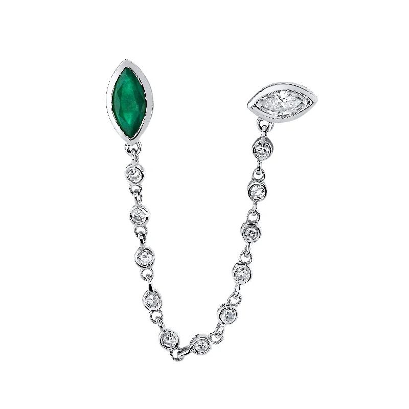 Statement earrings for women -EMERALD & DIAMOND DUO CHAIN LINK STUD