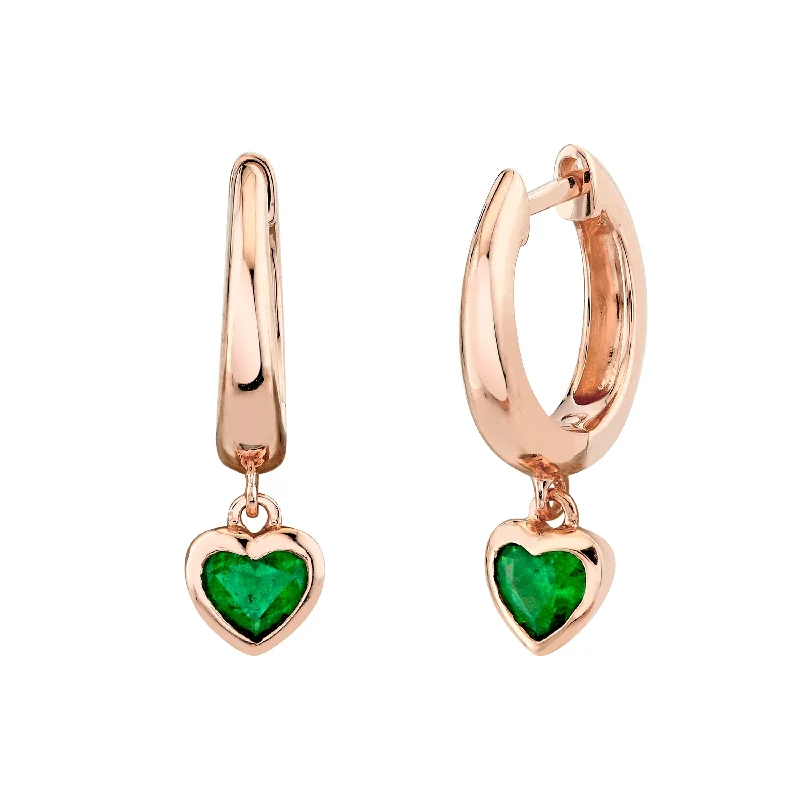 Custom-made earrings for women -READY TO SHIP EMERALD HEART DROP HUGGIES