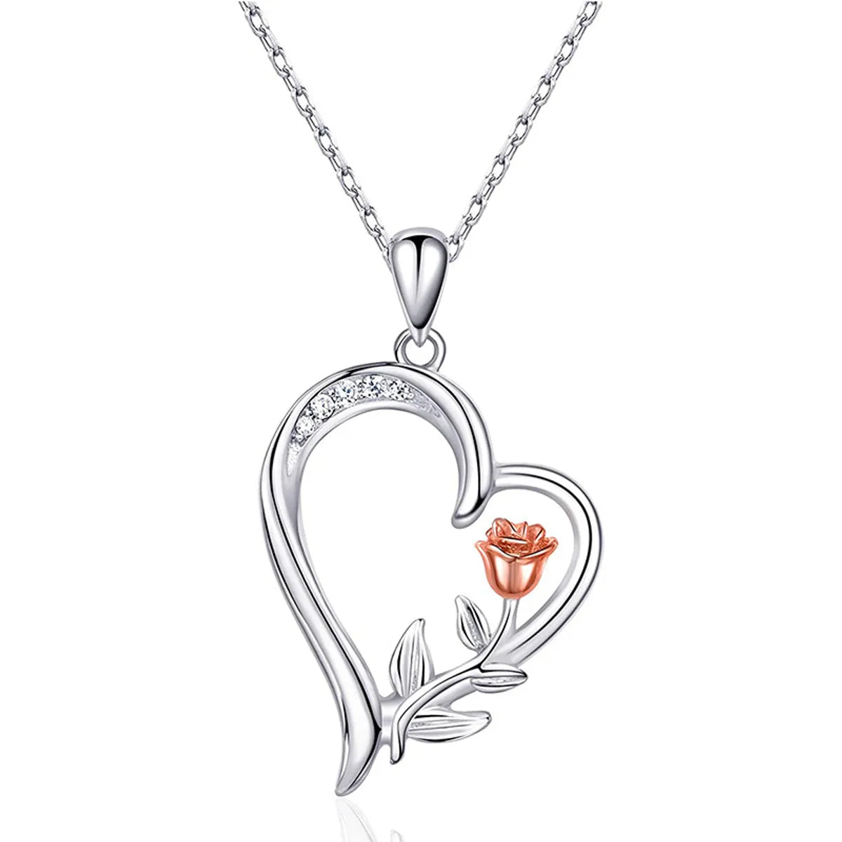 Classic necklaces for women -Sterling Silver Elegant Simple Style Heart Shape Rose Plating Pendant Necklace