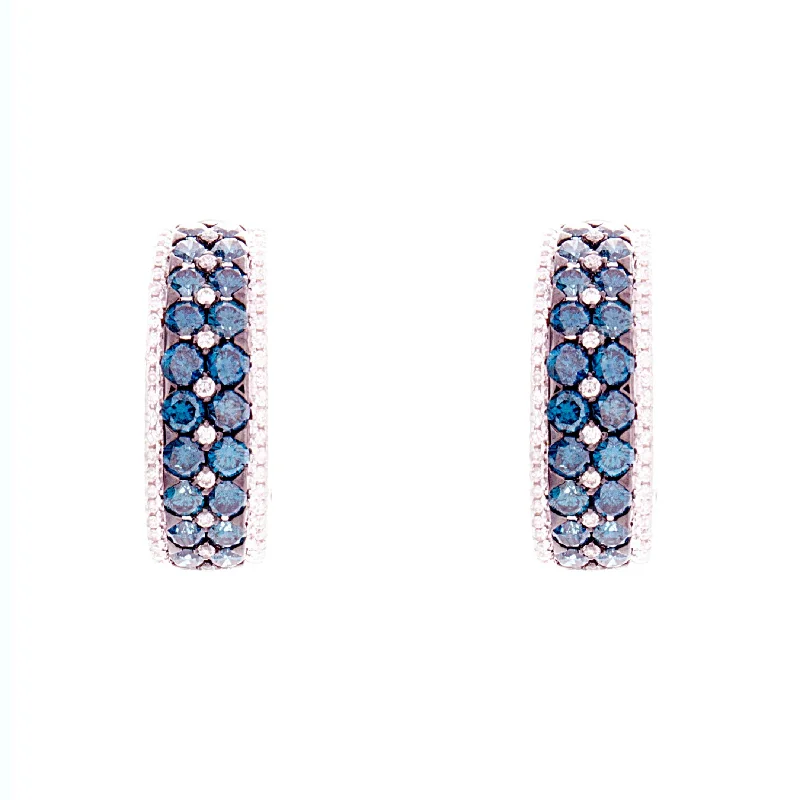 Diamond hoop earrings for women -Blue Diamond Earrings