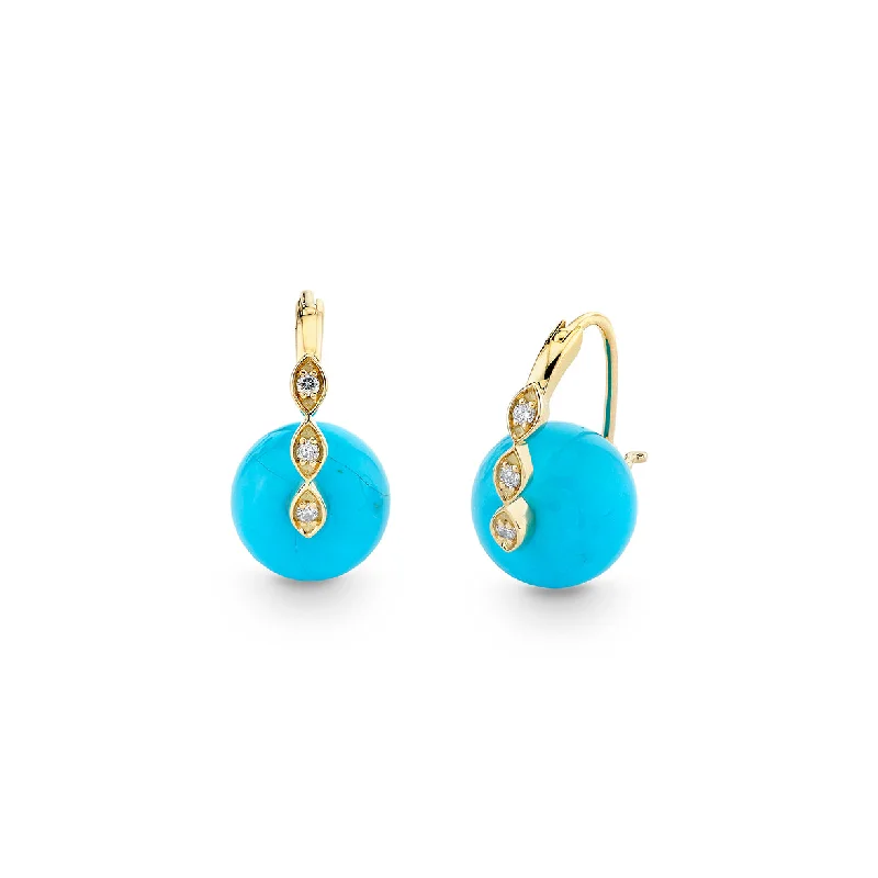 Drop hoop earrings for women -Gold & Diamond Marquise Eye Turquoise Earrings