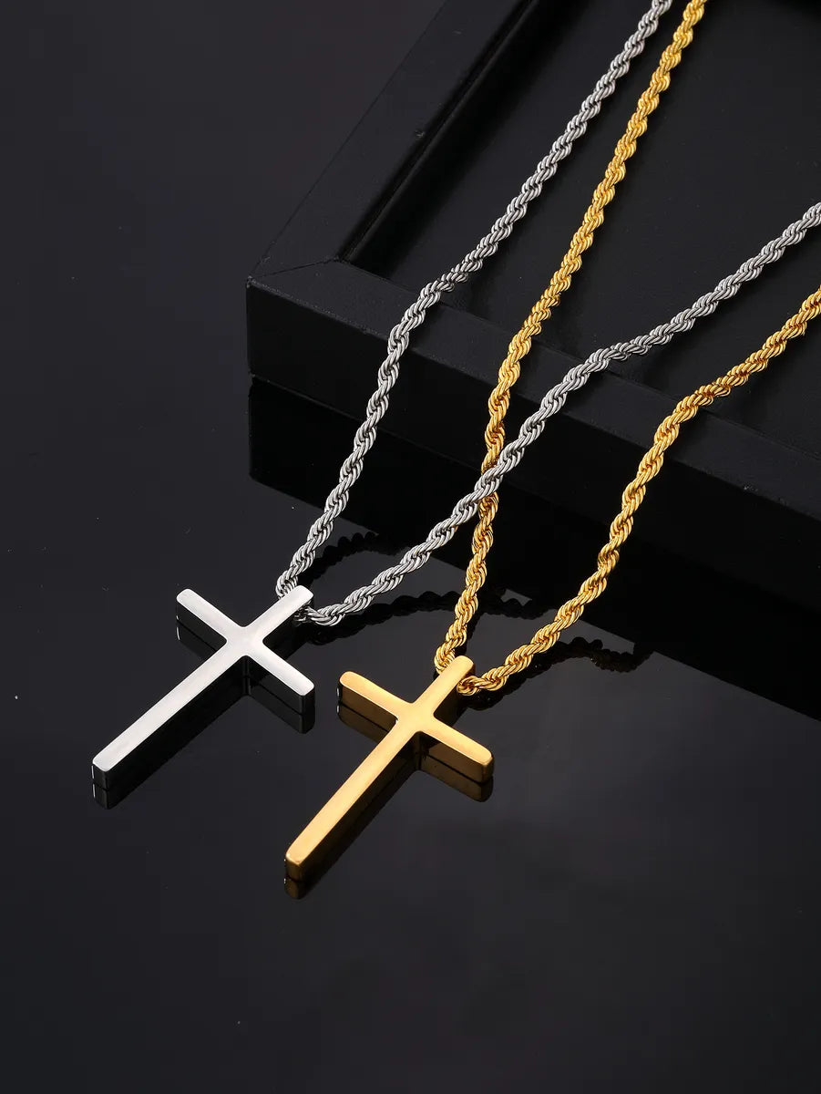 Floral necklaces for women -Hip-Hop Cross 304 Stainless Steel Plating Gold Plated Silver Plated Men'S Pendant Necklace