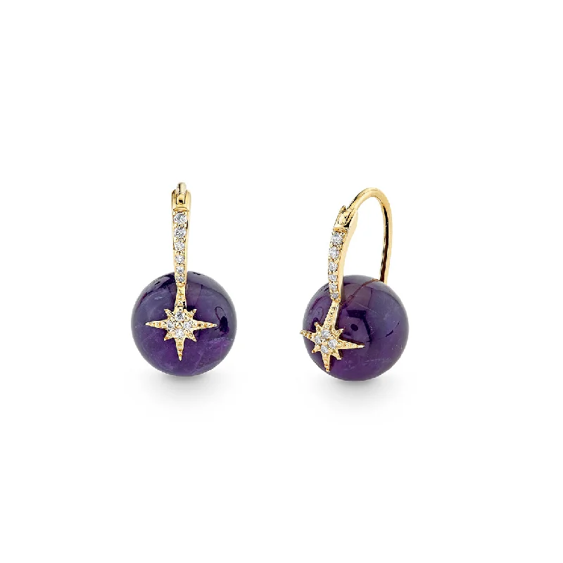 Multi-color earrings for women -Gold & Diamond Starburst Amethyst Earrings