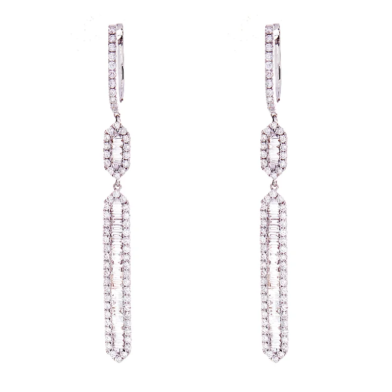 Drop earrings for women -Baguette and round dangling diamond earrings