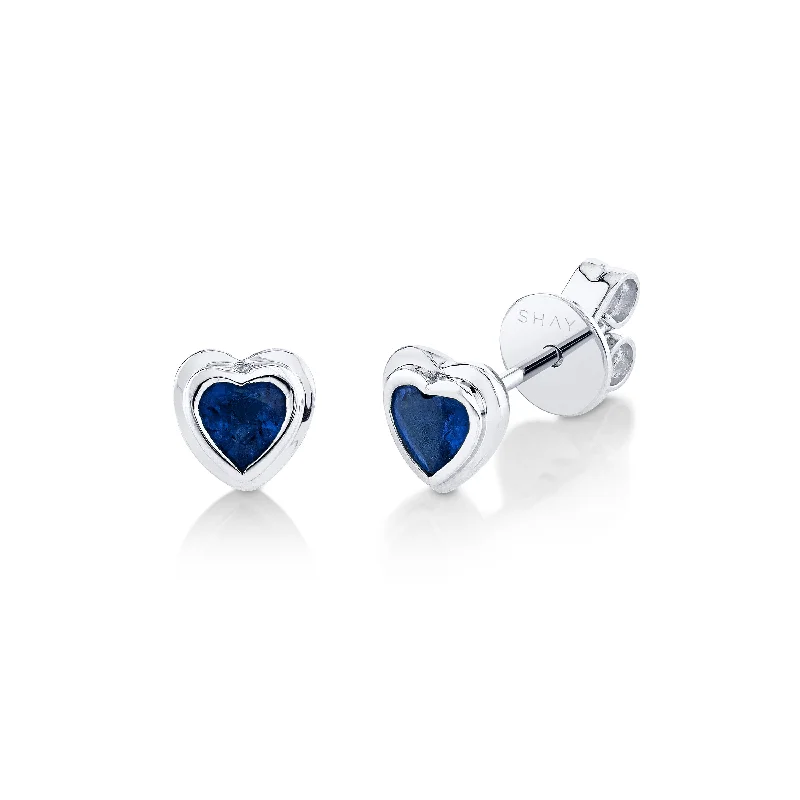 Birthstone earrings for women -MINI ME BLUE SAPPHIRE BEZEL HEART STUDS