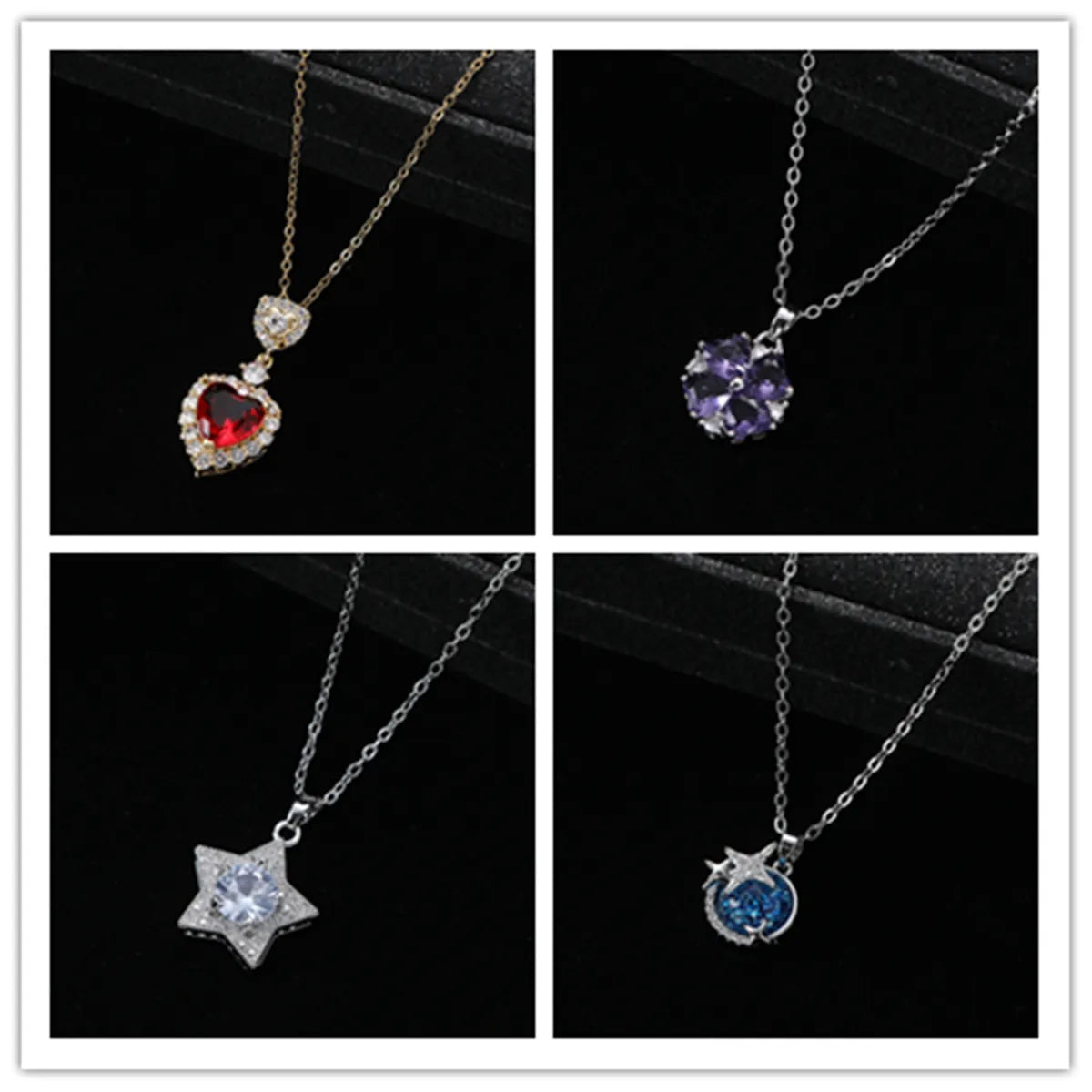 Custom gemstone necklaces for women -Elegant Lady Classic Style Star Heart Shape Alloy Inlay Artificial Gemstones Zircon Women's Pendant Necklace