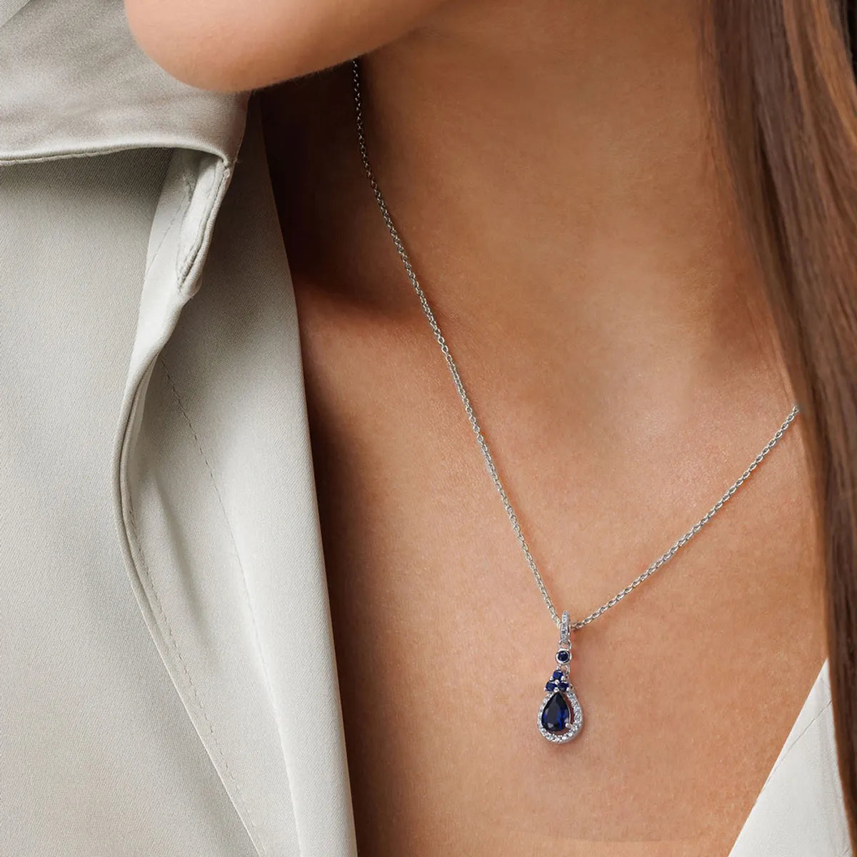 Diamond necklaces for special occasions for women -Sterling Silver White Gold Plated Glam Luxurious Shiny Water Droplets Handmade Polishing Inlay Zircon Pendant Necklace