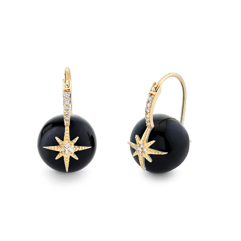 Art deco earrings for women -Gold & Diamond Starburst Onyx Earrings