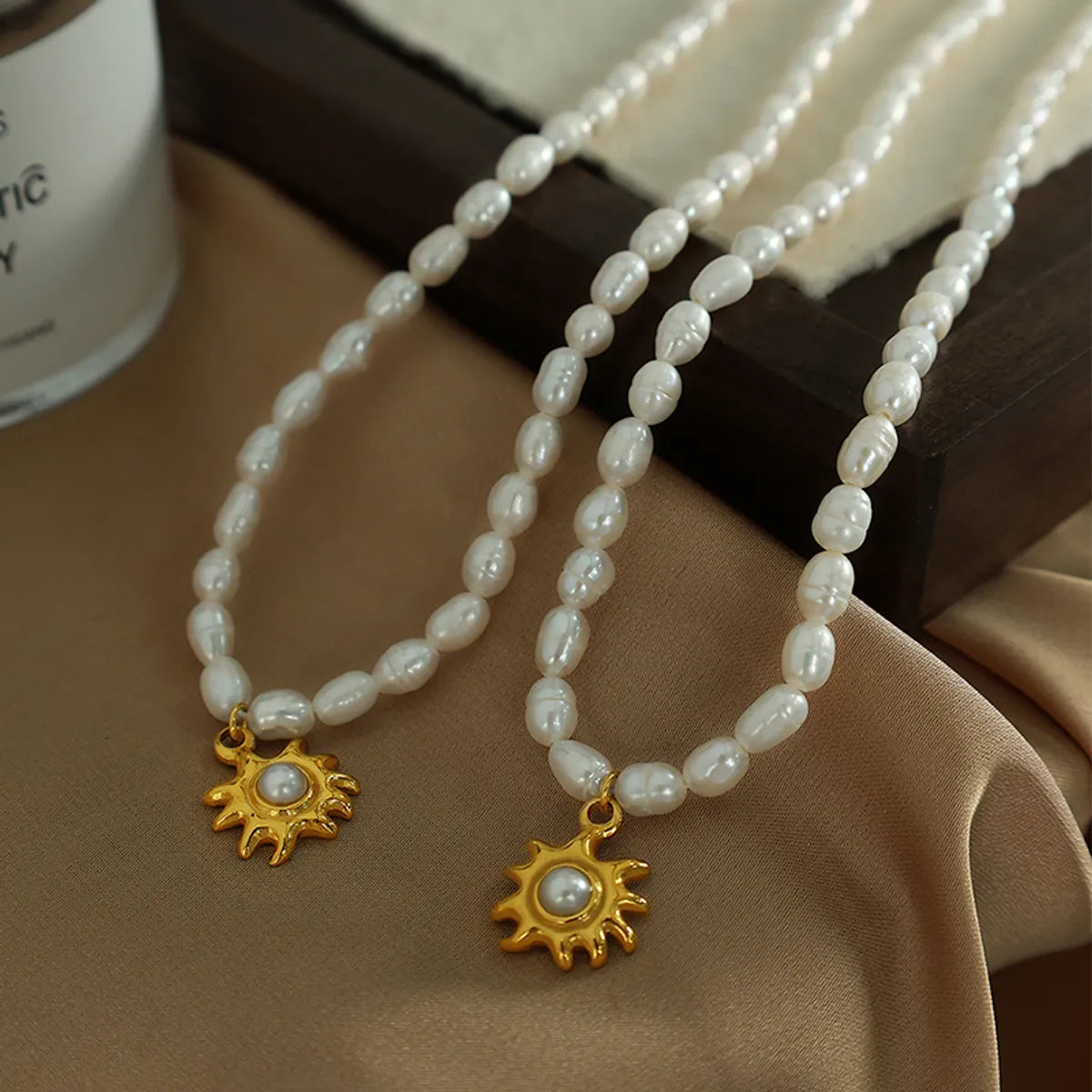 Butterfly necklaces for women -Elegant Cute Sun Freshwater Pearl Titanium Steel Plating 18k Gold Plated Pendant Necklace