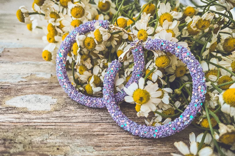 Infinity earrings for women -Beautiful Purple Glitter Hoop Earrings