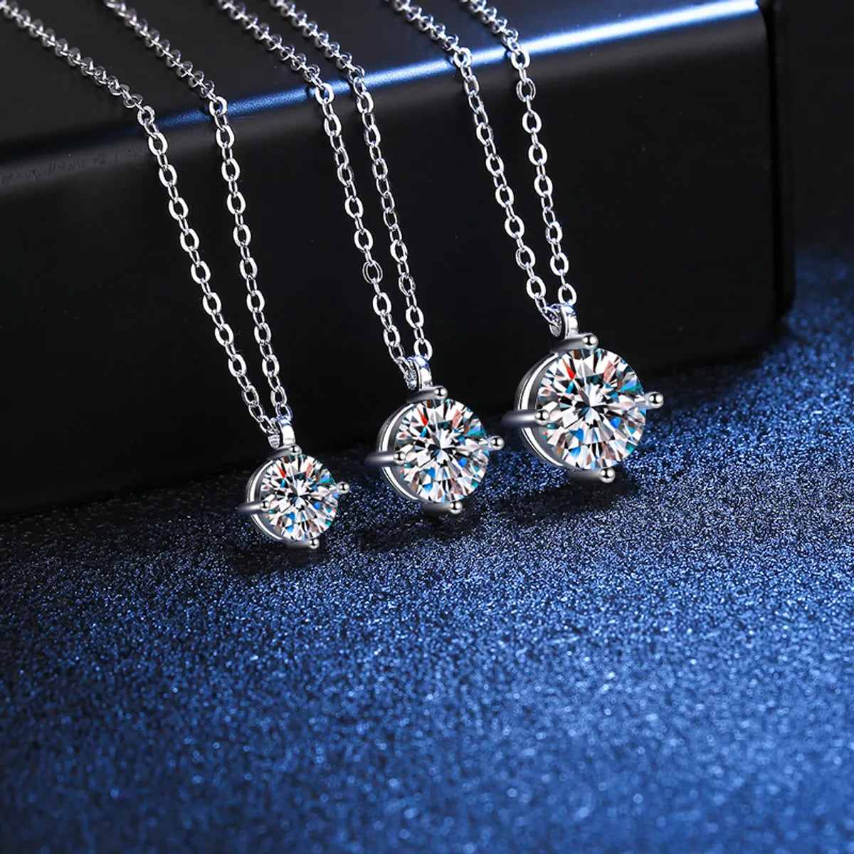 Simple gold chain necklaces for women -Shiny Round Sterling Silver Plating Moissanite Pendant Necklace