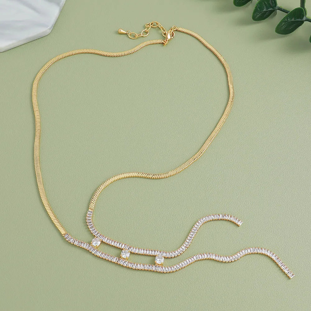 Diamond necklaces for special occasions for women -Copper 18K Gold Plated Simple Style Classic Style Inlay Geometric Zircon Necklace