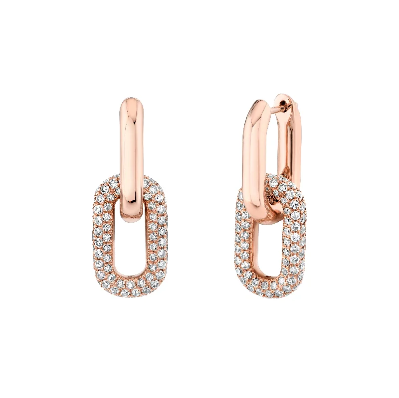 Statement gemstone earrings for women -DIAMOND DOUBLE PARTIAL PAVE MINI CABLE LINK EARRINGS