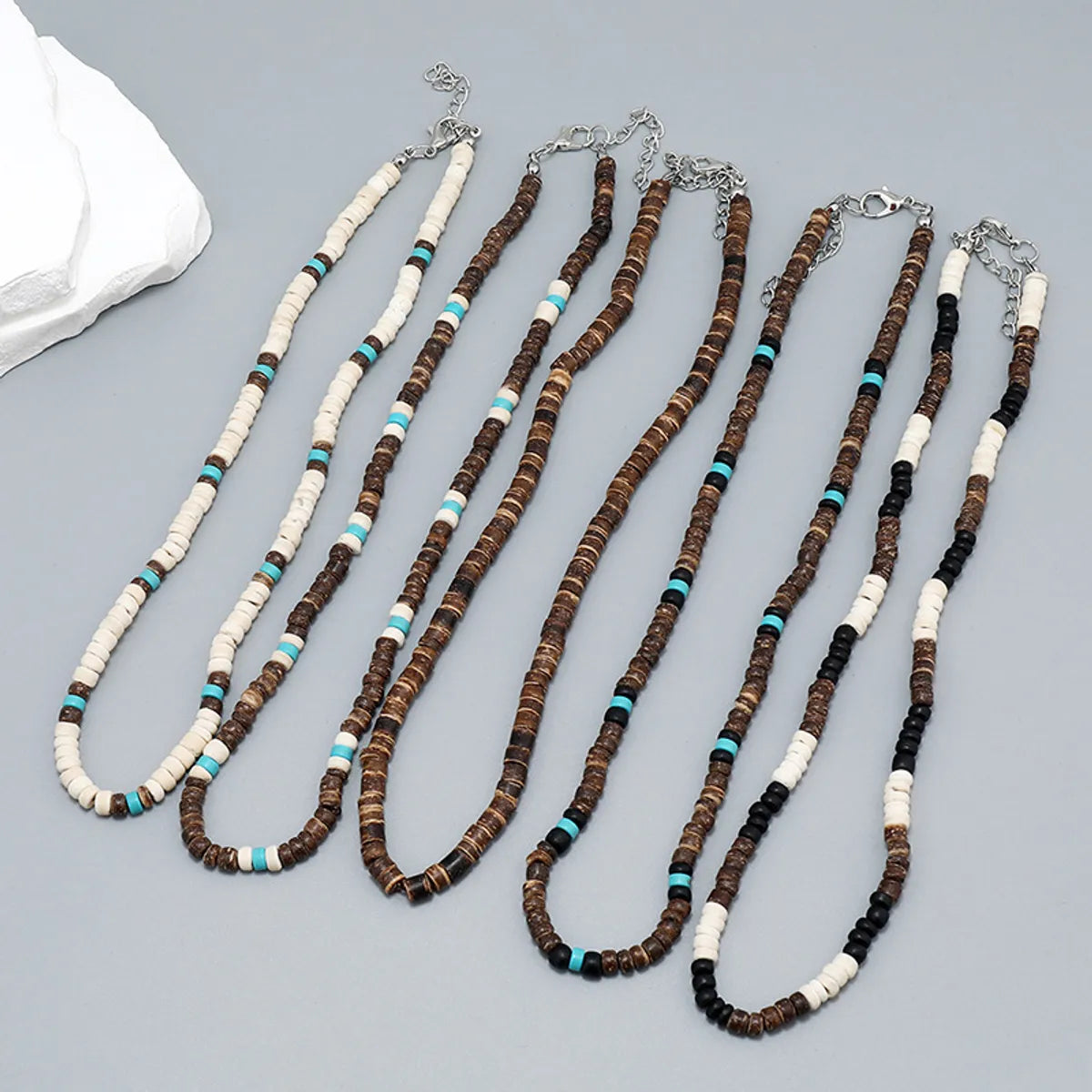 Art deco necklaces for women -Vacation Geometric Turquoise Coconut Shell Beaded Men's Necklace