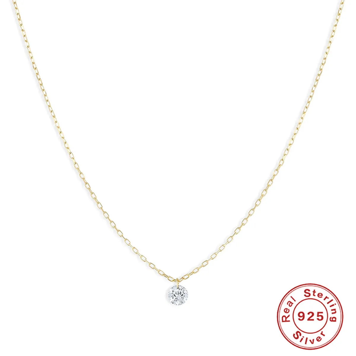 Long chain necklaces for women -Simple Style Geometric Sterling Silver Plating Zircon Pendant Necklace