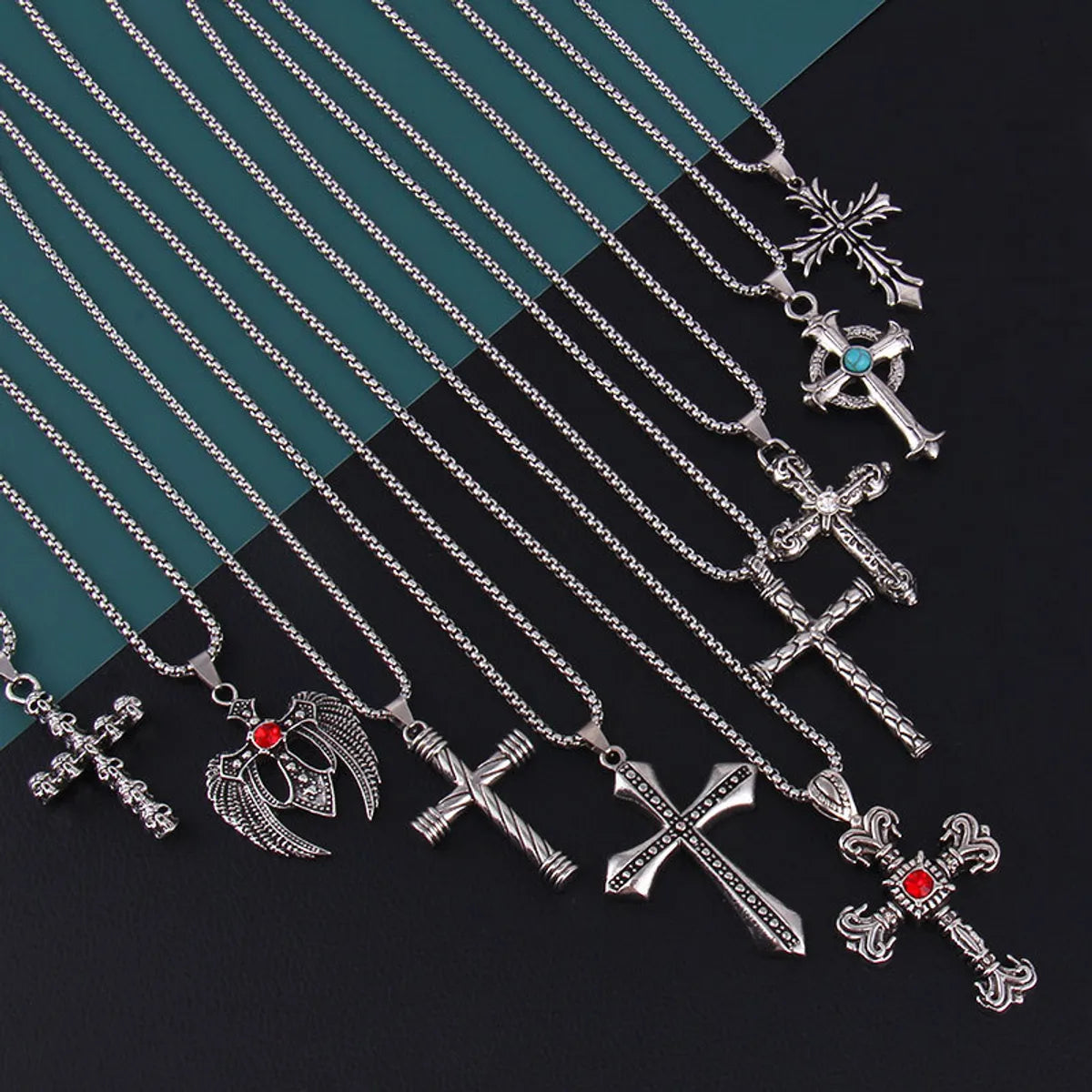 Bohemian necklaces for women -Fashion Cross Stainless Steel Alloy Inlay Rhinestones Unisex Pendant Necklace 1 Piece