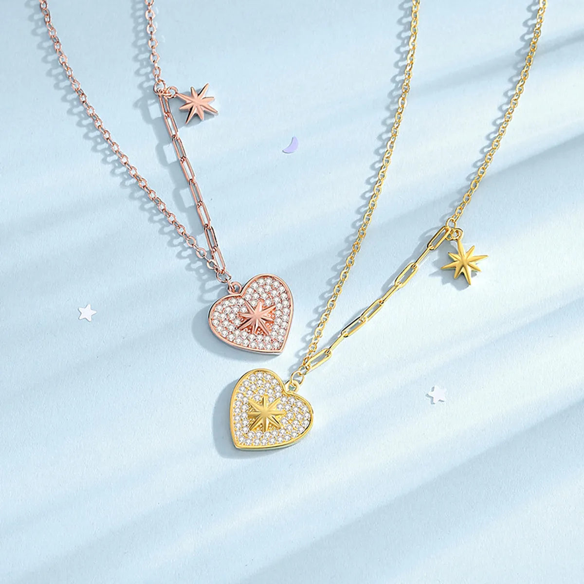 Bold necklaces for women -Simple Style Star Heart Shape Sterling Silver Plating Inlay Zircon Pendant Necklace