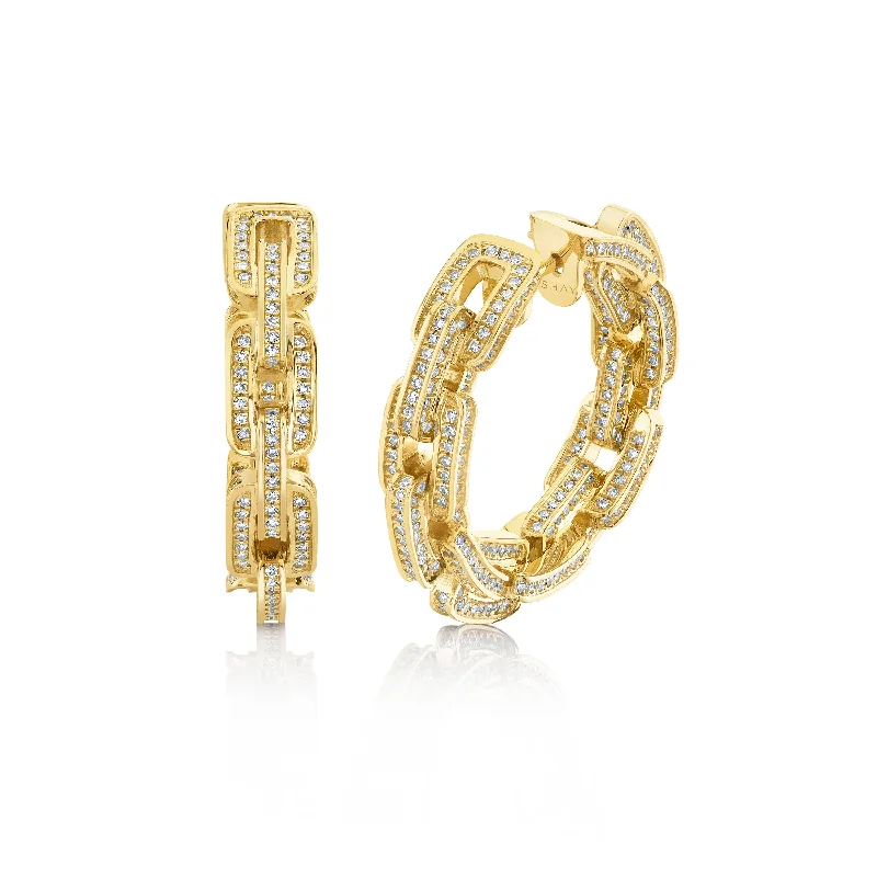 Unique earrings for women -DIAMOND DECO LINK HOOPS