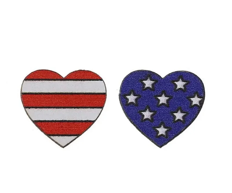 Gold dangle earrings for women -Beautiful Red, White, and Blue Wooden Heart Flag Earrings