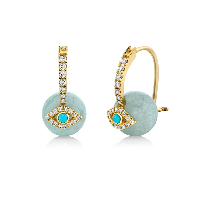 Colored gemstone earrings for women -Gold & Diamond Turquoise Eye Aquamarine Earrings