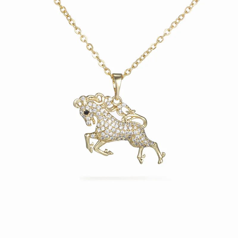 Unique design necklaces for women -304 Stainless Steel Copper 18K Gold Plated Plating Inlay Horse Artificial Gemstones Pendant Necklace