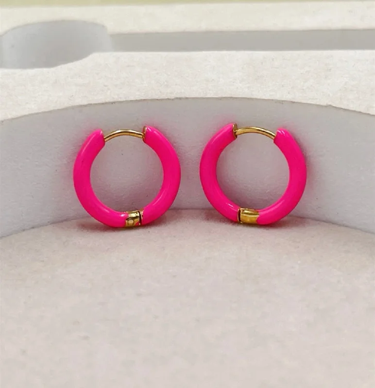 Fashion gold earrings for women -Beautiful Pink Fushica Huggie Earrings