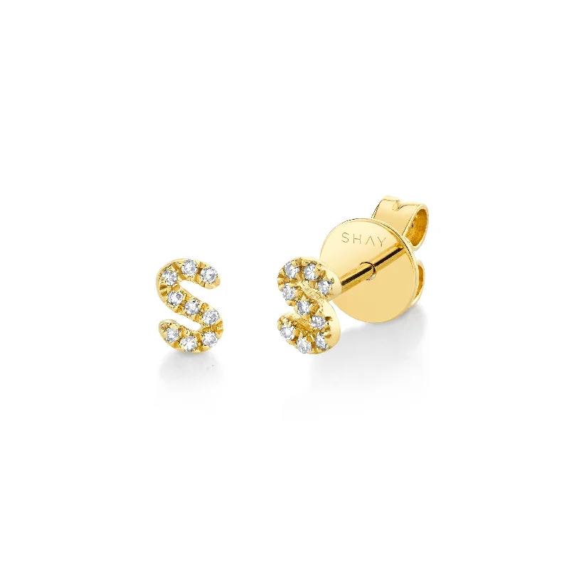 Sparkling earrings for women -MINI ME DIAMOND PAVE INITAL STUDS