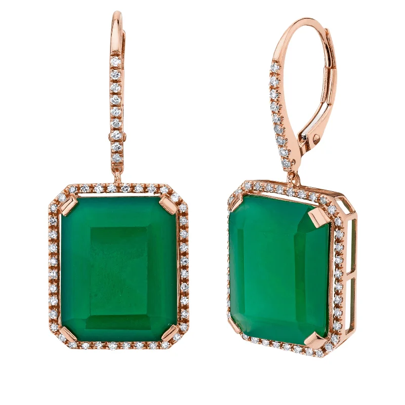 Gemstone drop earrings for women -GREEN ONYX PORTRAIT EARRINGS