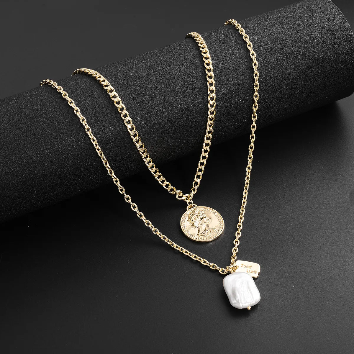 Floral necklaces for women -Vintage Style Geometric Freshwater Pearl Copper 18K Gold Plated Women's Double Layer Necklaces