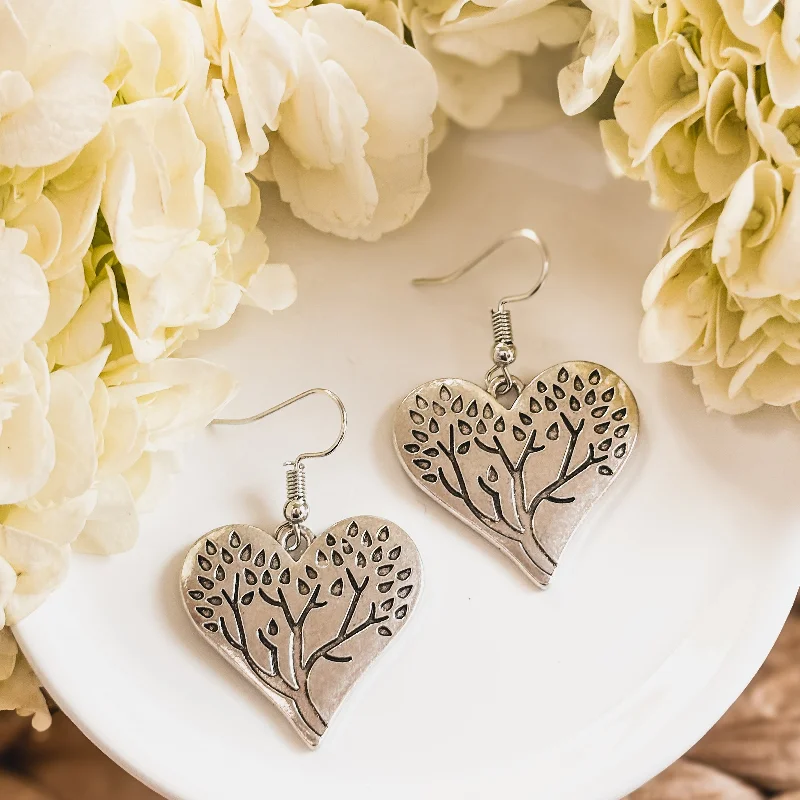 Vintage-inspired earrings for women -Beautiful Silver Heart Forest Earrings