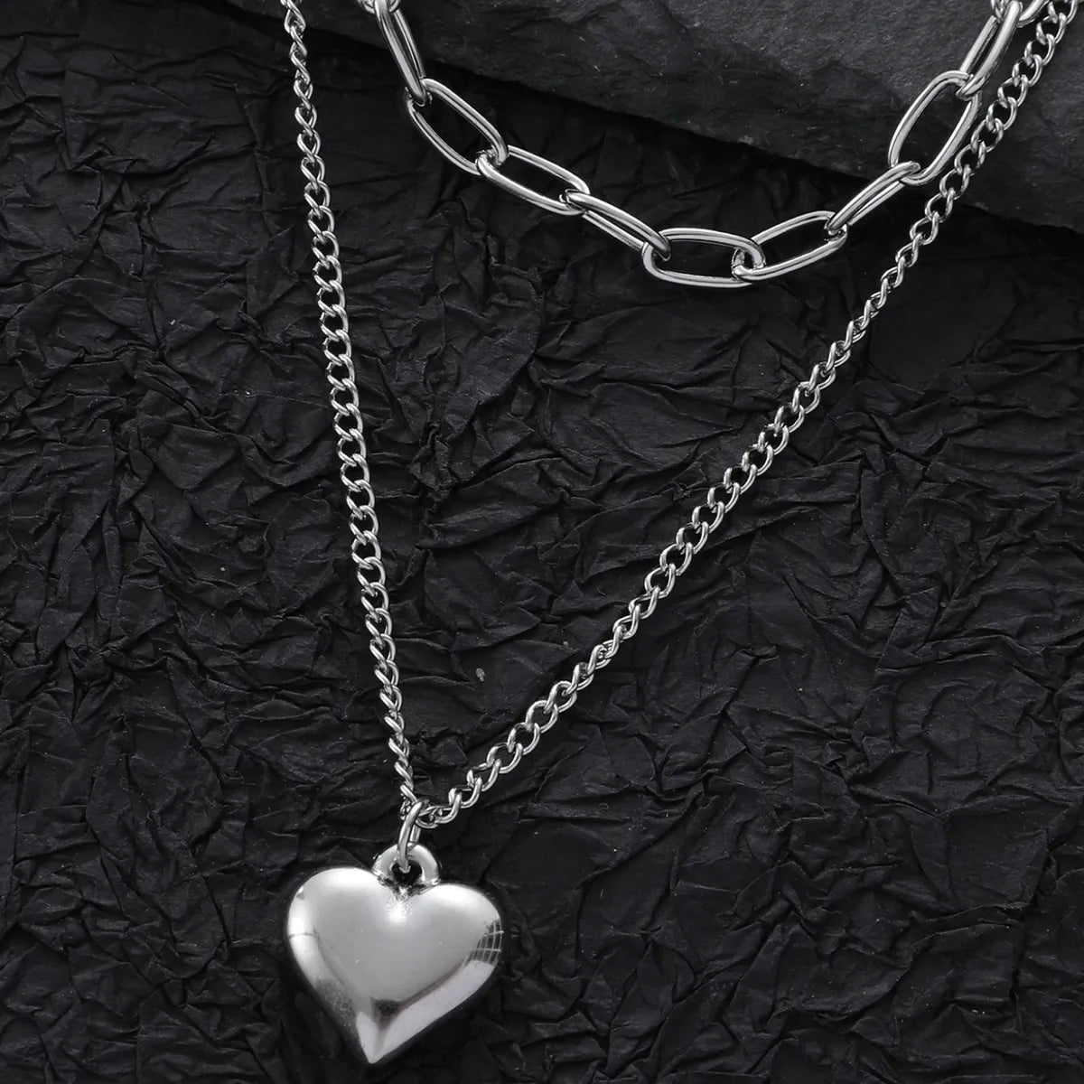 Diamond necklaces for women -Stainless Steel Hip-Hop Simple Style Cool Style Heart Shape Double Layer Necklaces